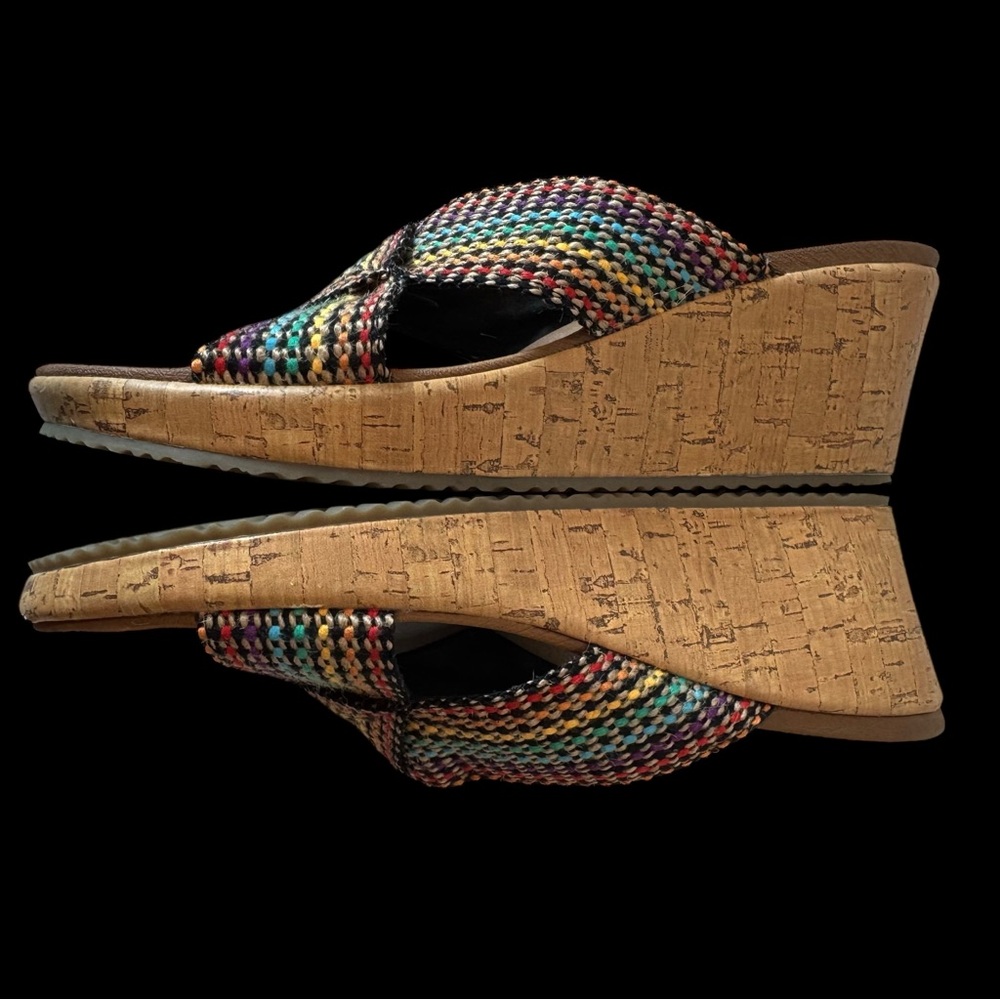 Skechers Wedge Luxe Foam Strap Slip On Comfort Rainbow Cork Sandals Size 8 - Picture 4 of 7
